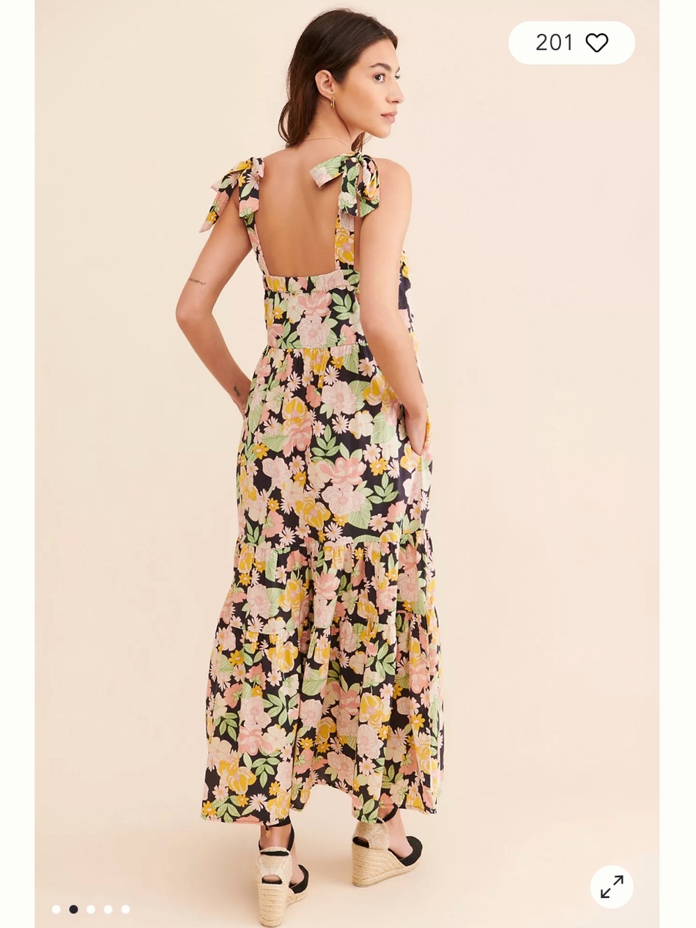 Anthropologie Black Floral Maxi Dress with Pink, Yellow & Green Print - Picture 4 of 10